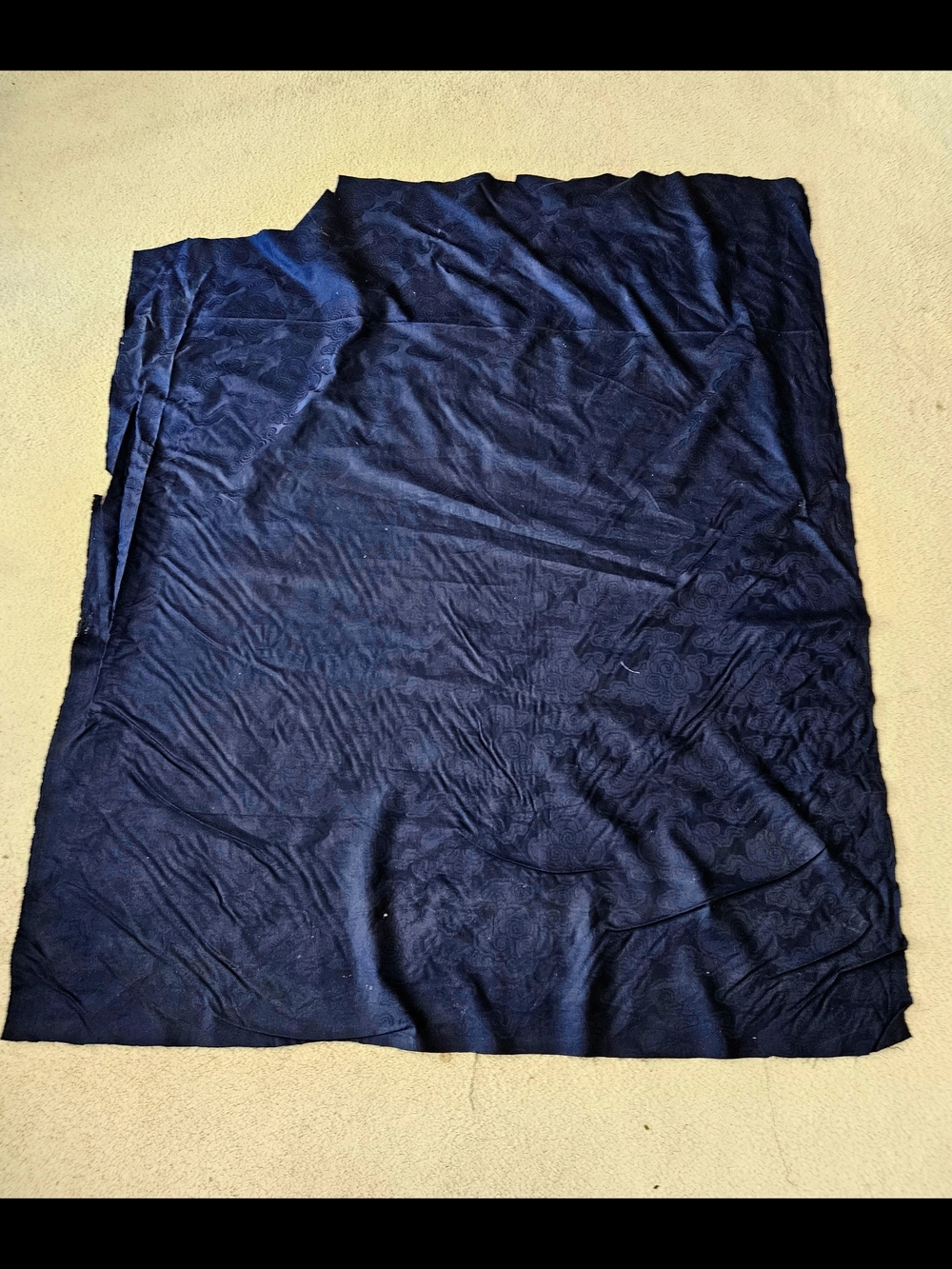 Large Navy Blue Irregular Fabric Remnant. Light Upholstery Damask 55x67 in